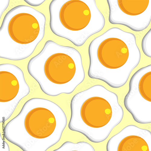 Vector seamless pattern of fried eggs with yellow yolks and whites of an abstract shape