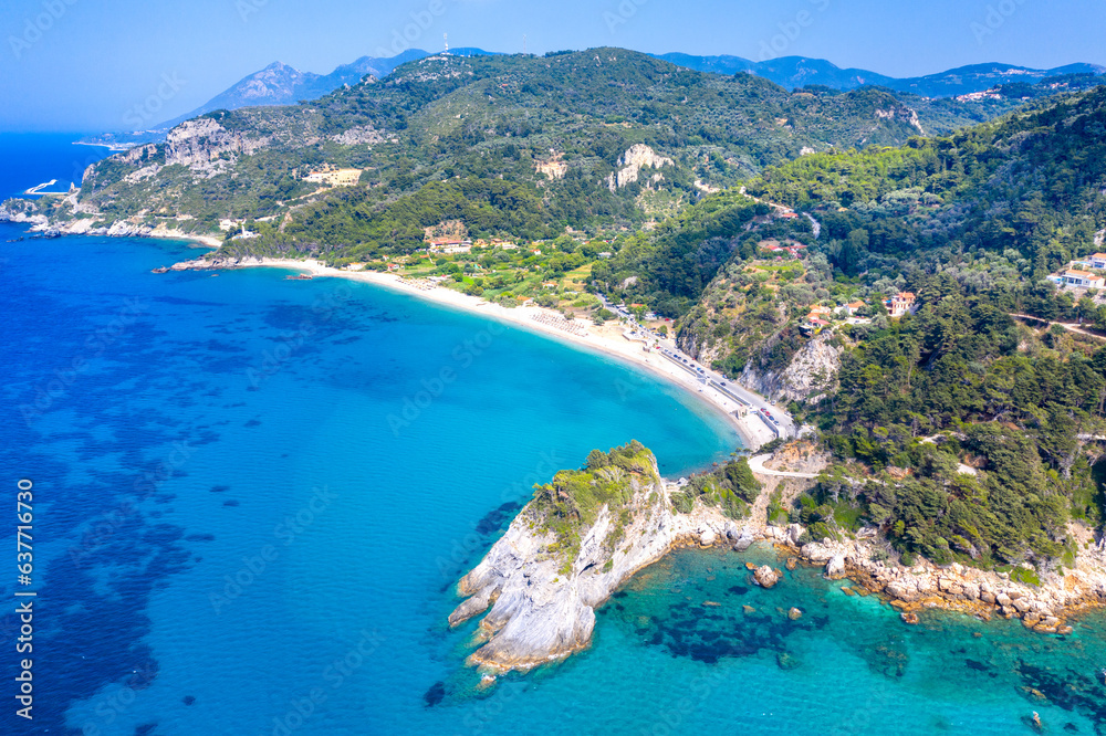 Fototapeta premium View of Potami beach with azure sea water, Samos island, Greece