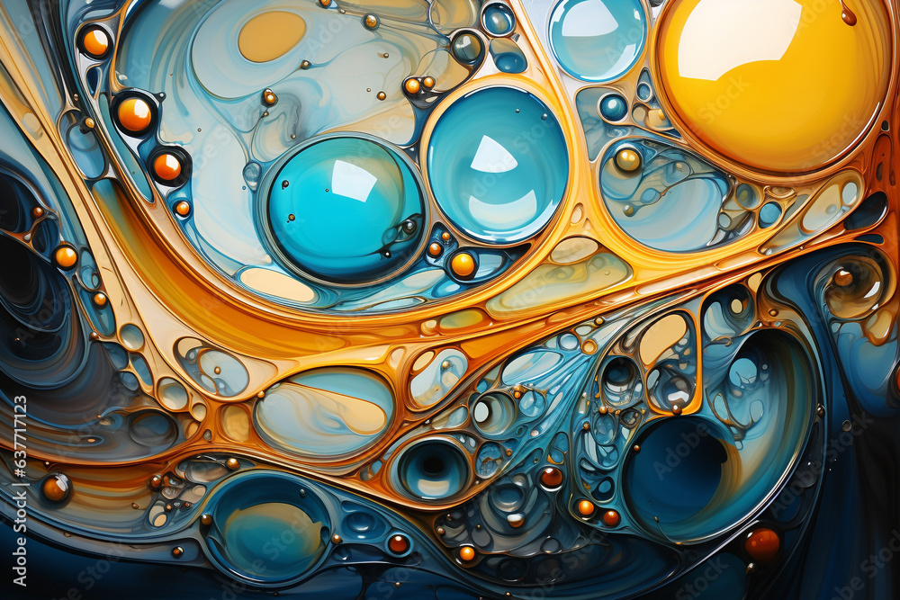 fluid oil colour texture, drop bubbles abstract background.