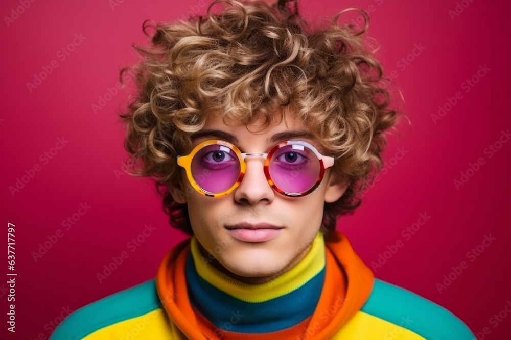 glamour stylish fashion and colour glasses make up design costume beautiful man studio shot on lolour background playful vibrant summer lifestyle fashion photo shoot with stylish man,ai generate glamour stylish fashion and colour glasses make up design costume beautiful man studio shot on lolour background playful vibrant summer lifestyle fashion photo shoot with stylish man,ai generate