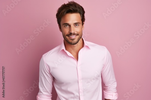 portrait of positive smiling male in casual cloth carefree joyful moment studio shoot on colour background,ai generate