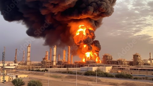 Explosion burning oil refinery plant factory 