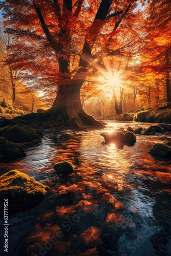 Beautiful Autumn Landscape with Tree