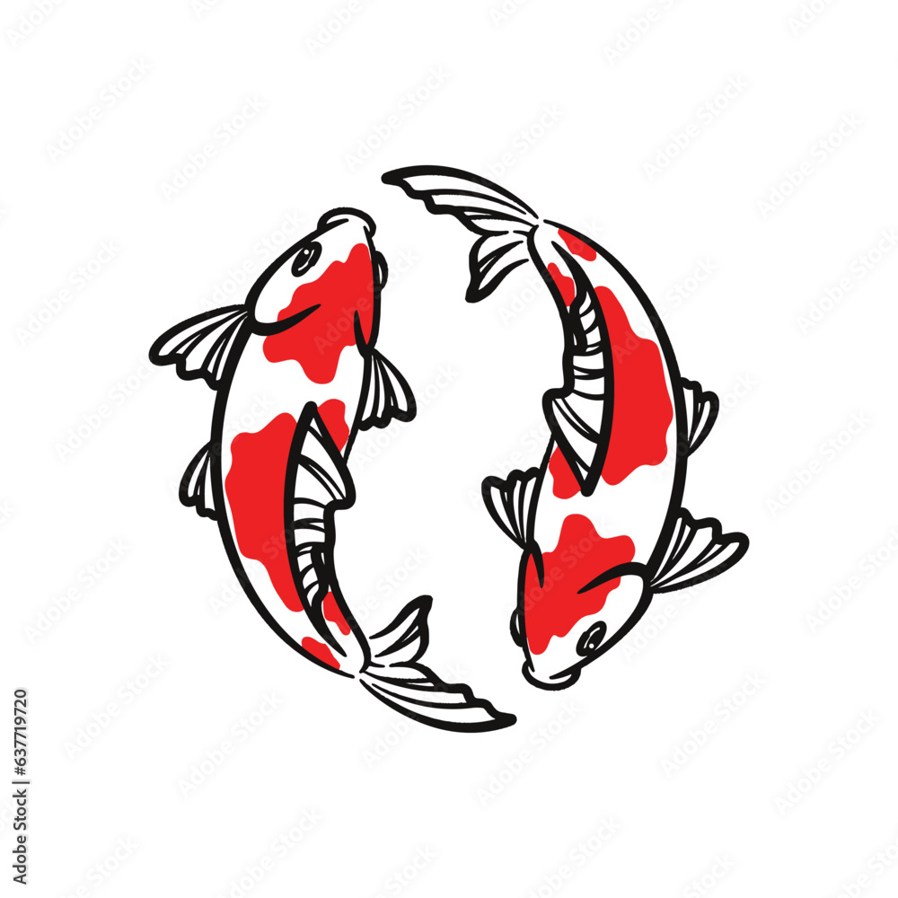 Hand drawn koi fish vector. Koi carp line art illustration Hand drawn koi fish vector. Koi carp line art illustration