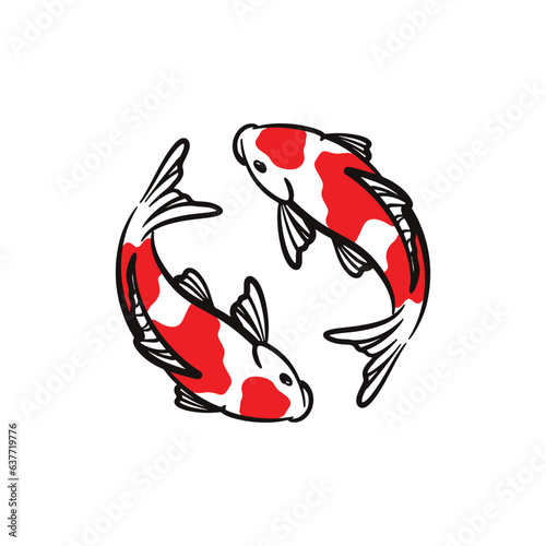 Hand drawn koi fish vector. Koi carp line art illustration