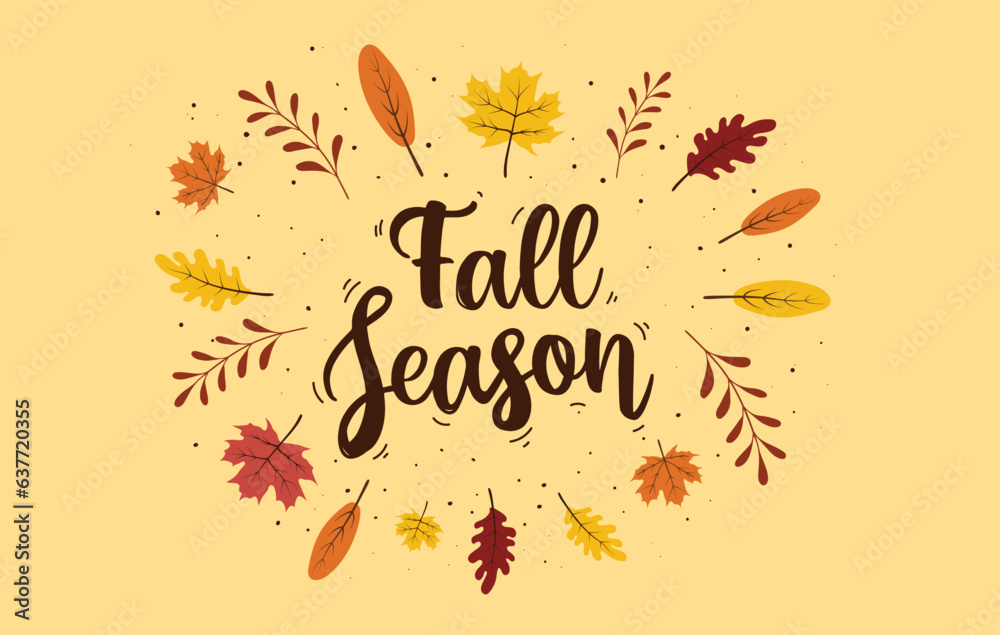 Fototapeta premium Fall season hand drawn autumn leaves illustration vector background. Autumn season illustration background. Vector autumn elements. Perfect for seasonal holidays, Thanksgiving Day.
