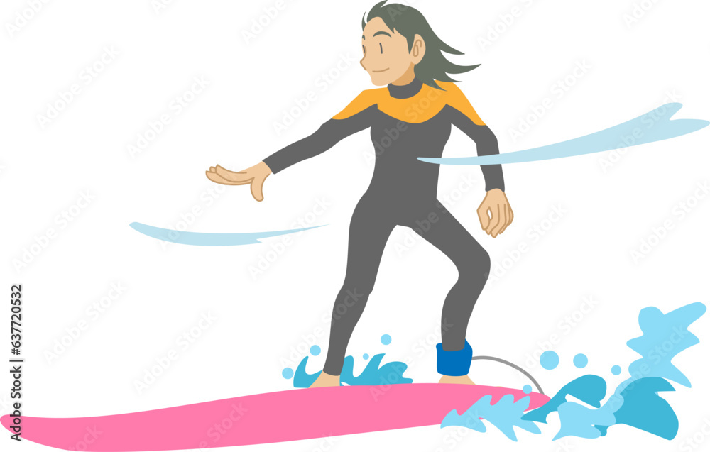 サーフボードで波乗りを楽しむ女性