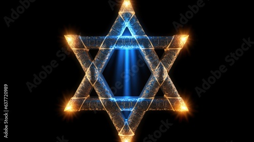 Star of david shining light, Symbol of Judaism religion. Jewish religion.  photo