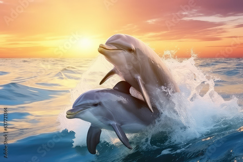 two dolphins swimming in water © purich