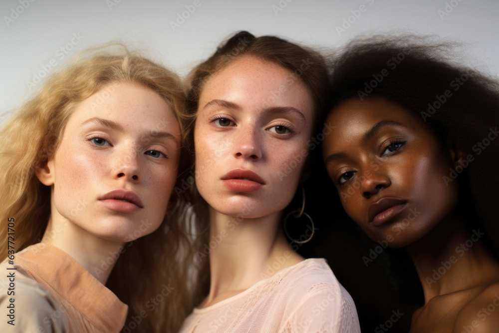 AI Generated. Group of women with different skin color. Beauty