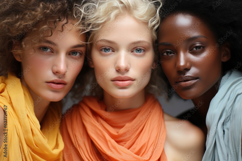 AI Generated. Group of women with different skin color. Beauty