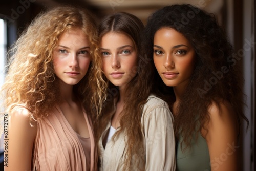 AI Generated. Group of women with different skin color. Beauty