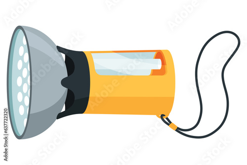 Flashlight of light icon with spotlight or flash function. Light lantern isolated on white background. Vector cartoon illustration