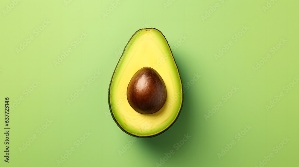 Fresh avocado on green background. Top view