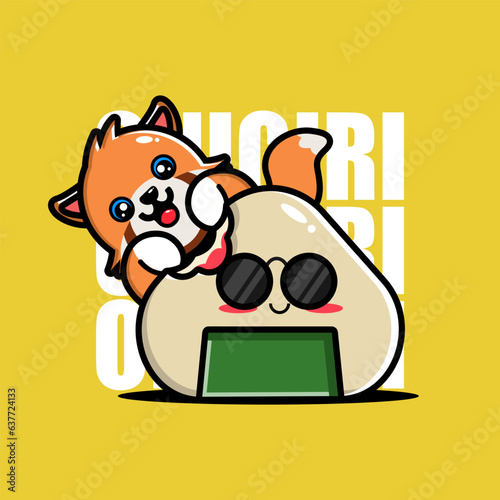 Cute Redpanda Hug Onigiri Kawaii Character