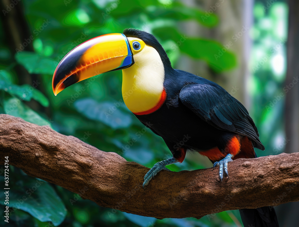 Close-up of a rainbow-billed toucan on a tree Close-up of a rainbow-billed toucan on a tree