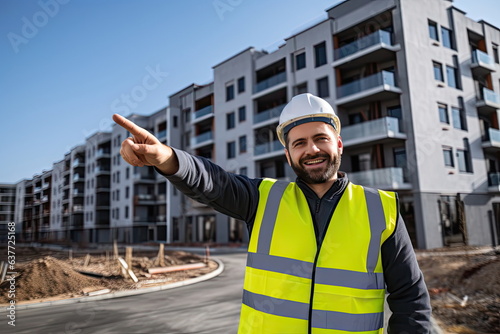 engineer pointing at unfinished building