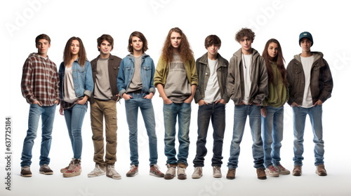 group of Teenage youth on a white background, full body shot