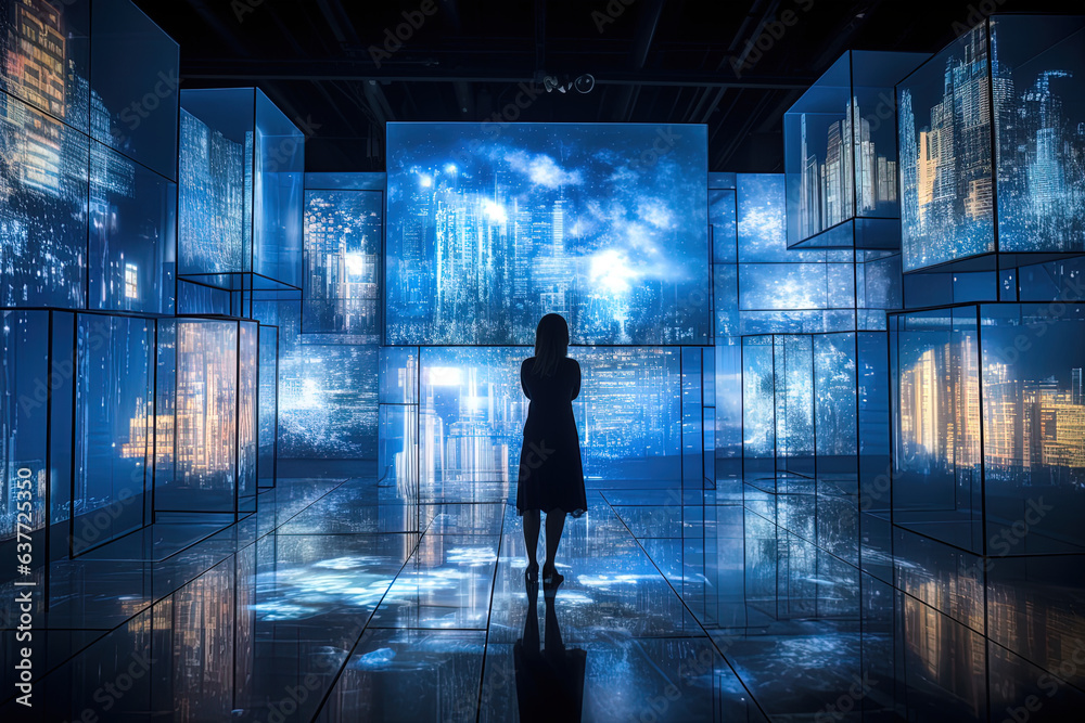 Imaginative scene with floating multimedia screens that project captivating and dreamlike images Imaginative scene with floating multimedia screens that project captivating and dreamlike images