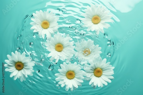 Daisy Flower in Turquoise Splashing Water: Creative Floral Concept  © Pixalogue