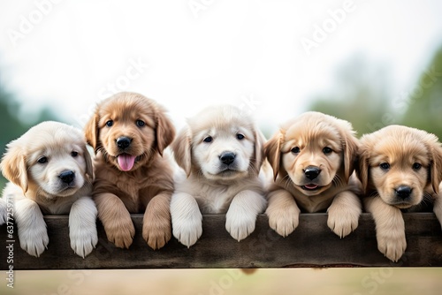 Group Portrait of Charming Puppies on a White Background