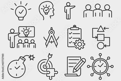 Project management set of web icons in line style. Business or organization management icons for web and mobile app. Time management, planning, project, startup, marketing. vector illustration sign