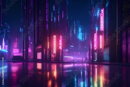 Night city street in cyberpunk style 3d render © Ahtesham