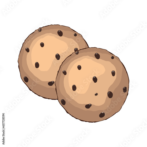 Healthy oatmeal cookies with pieces of chocolate. Cartoon vector graphics. Funny cookie.