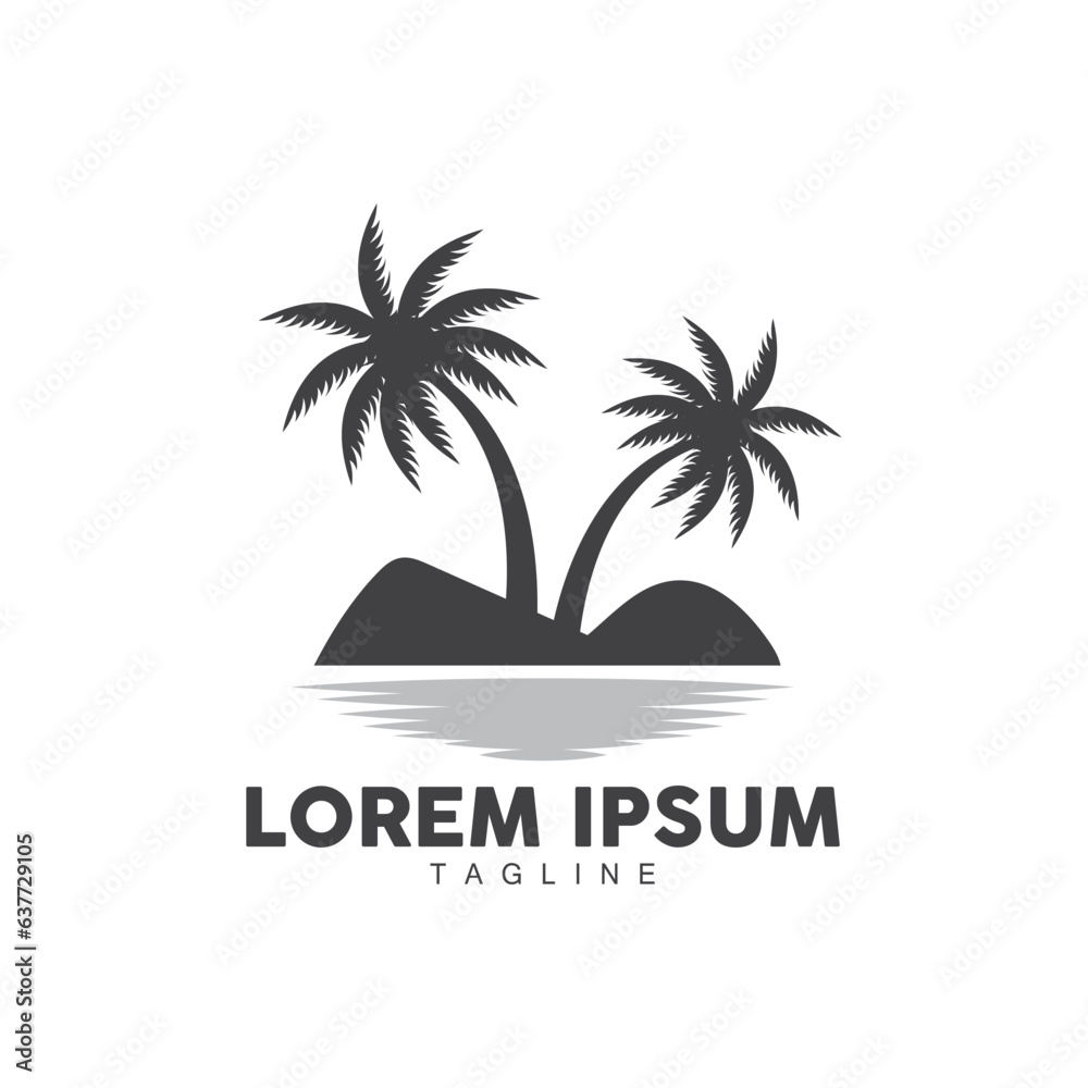 Coconut Tree Logo, Palm Tree Sunset Beach Vector, Elegant Minimalist Simple Design, Symbol Template Icon