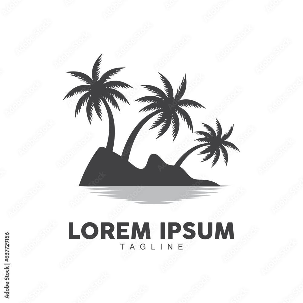 Coconut Tree Logo, Palm Tree Sunset Beach Vector, Elegant Minimalist Simple Design, Symbol Template Icon