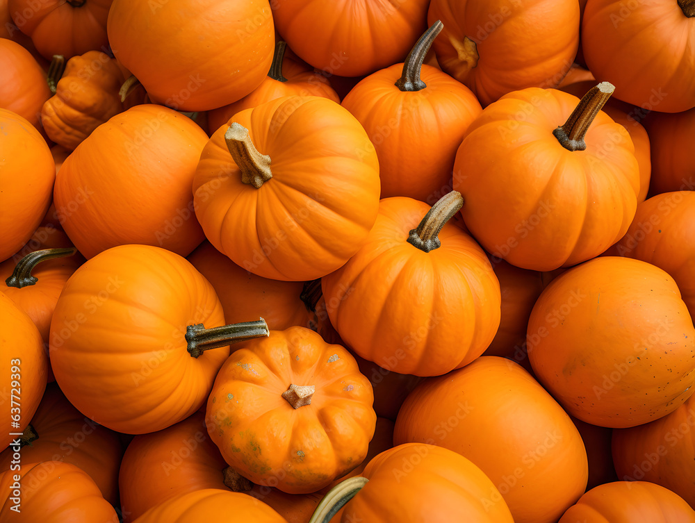 Recently harvested orange pumpkins in random heap Recently harvested orange pumpkins in random heap