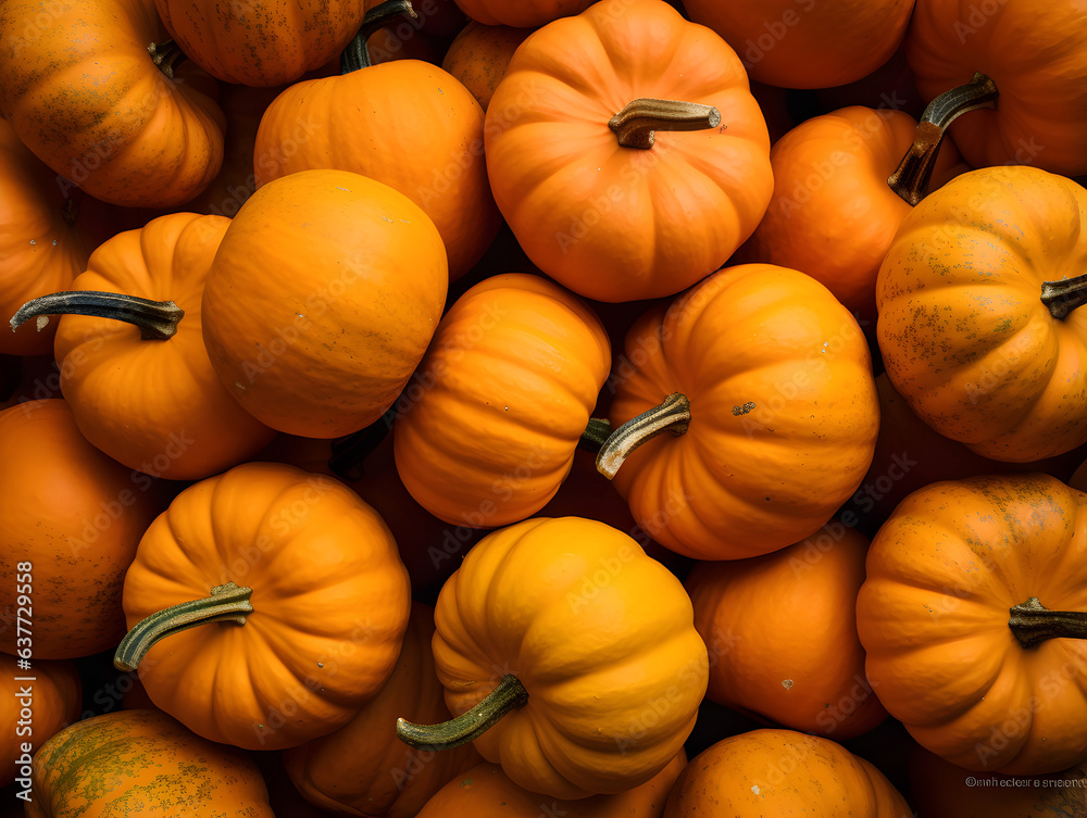 Recently harvested orange pumpkins in random heap Recently harvested orange pumpkins in random heap