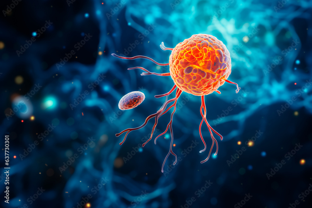 Fototapeta premium Abstract virus on a black isolated background. Abstract image of amoeba Naegleria fowler