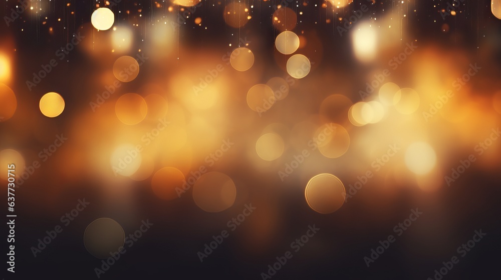 Festive bokeh: dark blurred Christmas lights background with happy holiday party glow and warm flare