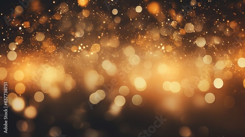 Festive bokeh: dark blurred Christmas lights background with happy holiday party glow and warm flare