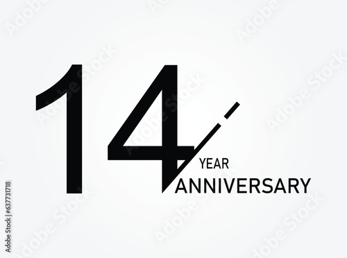 14 years anniversary logo template isolated on white, black and white background. 14th anniversary logo.
