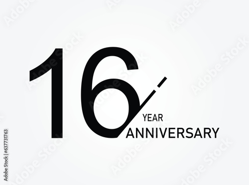 16 years anniversary logo template isolated on white, black and white background. 16th anniversary logo. photo