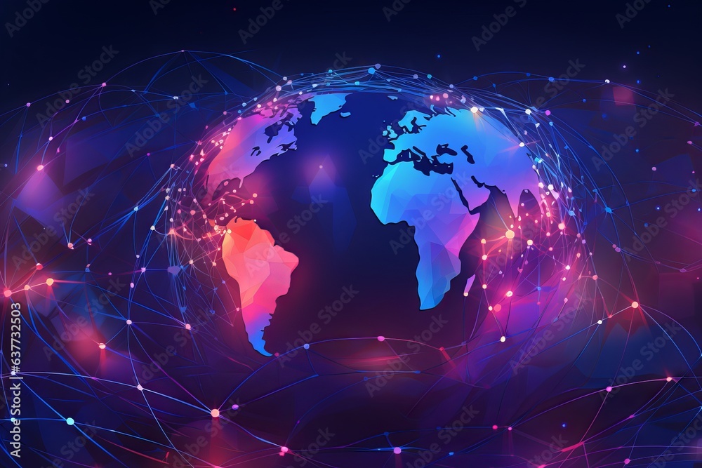 Global metaverse connectivity: night earth in virtual internet network, digital communication on 3D background Global metaverse connectivity: night earth in virtual internet network, digital communication on 3D background