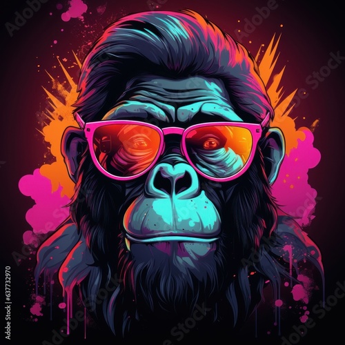 A neon gorilla with a retro flair, adding an element of urban coolness to a trendy shirt design