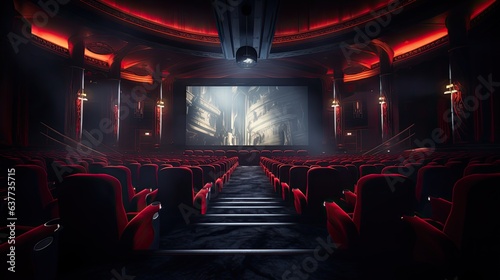 inside view of a movie theatre with film being played