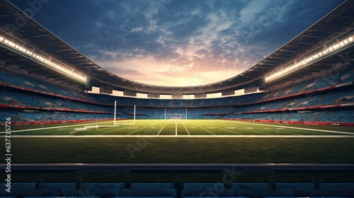 view of an American football stadium at the evening