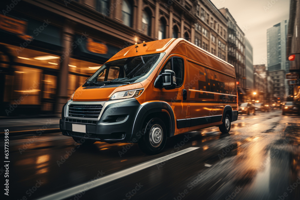 Delivery Vehicle Navigating Through A City, Generative AI Delivery Vehicle Navigating Through A City, Generative AI