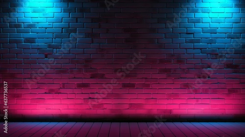 Vibrant red and blue lighting effects on empty brick wall background     perfect for product placement
