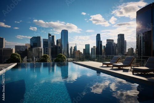 Lavish Rooftop Pool With Stylish Lounge Area  Generative AI