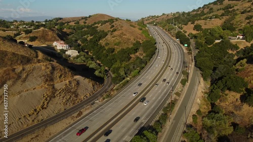 Traffic on Highway 1 in Santa Monica Mountains near Calabasas, Los Angeles County
