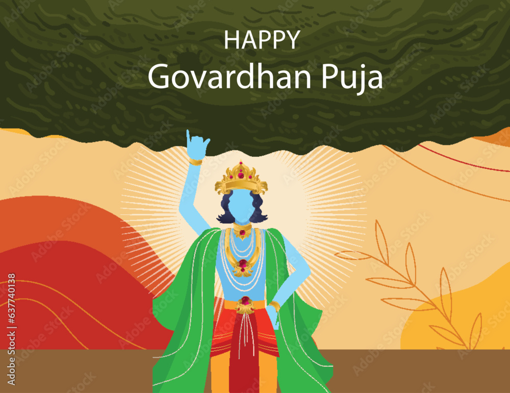Fototapeta premium Goverdhan Puja greeting card, It is a Hindu festival.. Creative background with Lord Krishna..