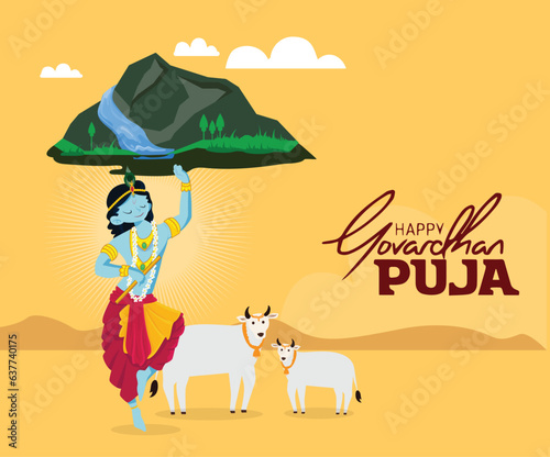 Vector illustration of Lord Krishna. Happy Goverdhan Puja.