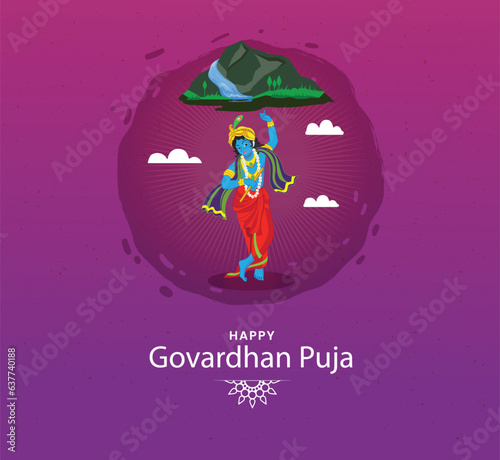 Vector illustration of Lord Krishna. Happy Goverdhan Puja.