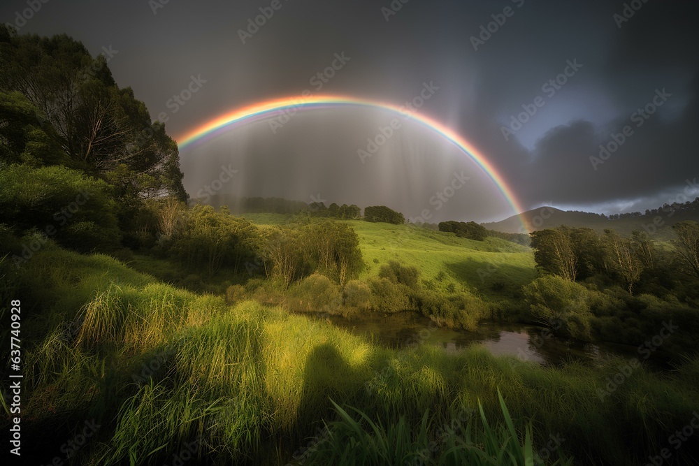 Naklejka premium rainbow over the river made by midjourney