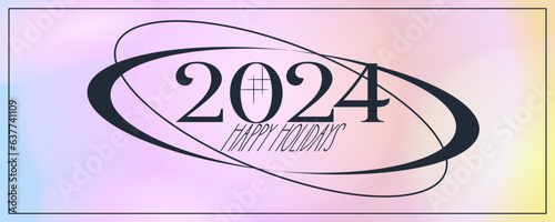 Y2k Christmas aesthetic template. 2024 New Year gradient background trendy style. Y2k bling element minimalist design. Aesthetic vector illustration